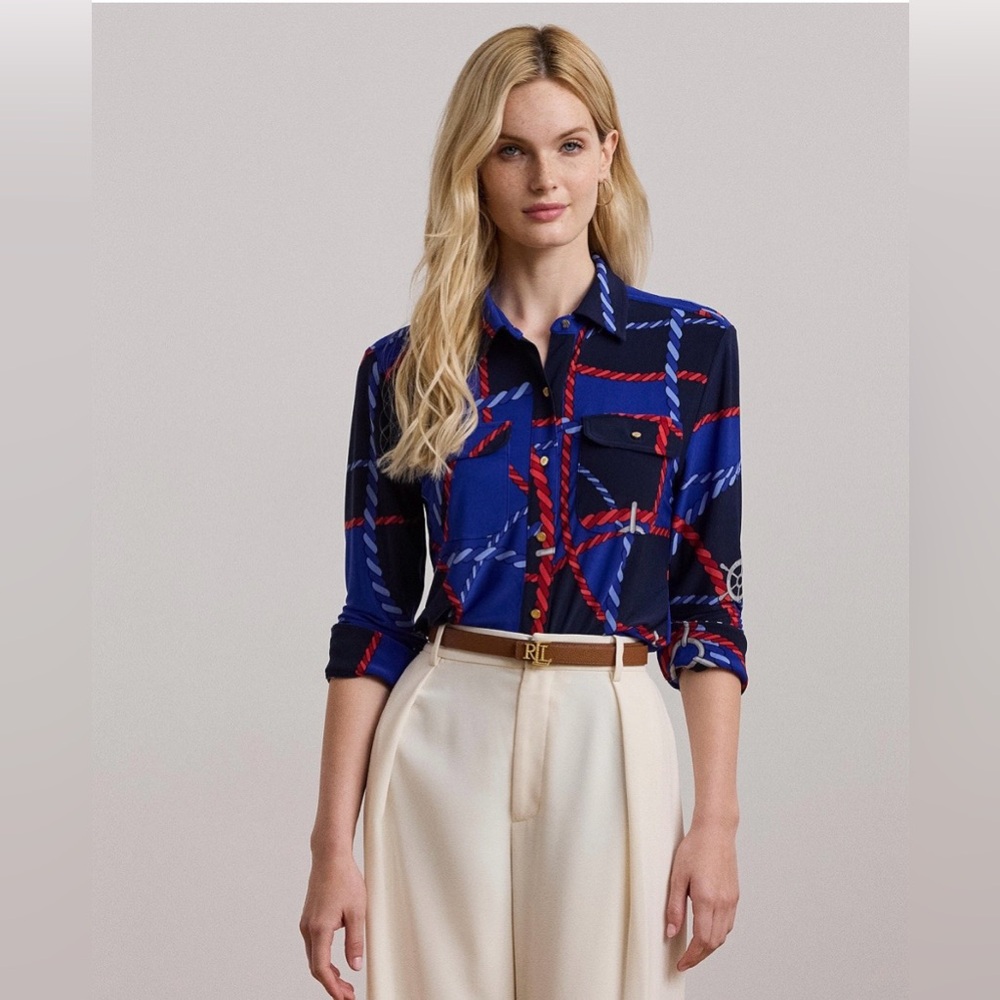 Lauren Ralph Lauren / Women's Slim-Fit Rope-Print Jersey Shirt/ NWT/ 1X